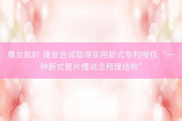 尊龙凯时 建发合诚取得实用新式专利授权: “一种新式管片槽说念预埋结构”