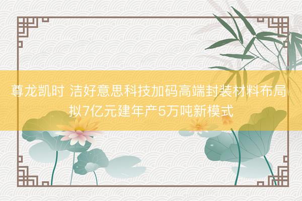尊龙凯时 洁好意思科技加码高端封装材料布局 拟7亿元建年产5万吨新模式