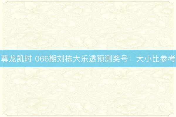 尊龙凯时 066期刘栋大乐透预测奖号：大小比参考